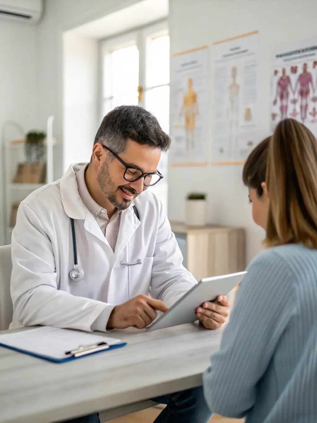A doctor consulting with a patient, emphasizing the medical supervision aspect of OptiHealthClinic's weight loss programs.